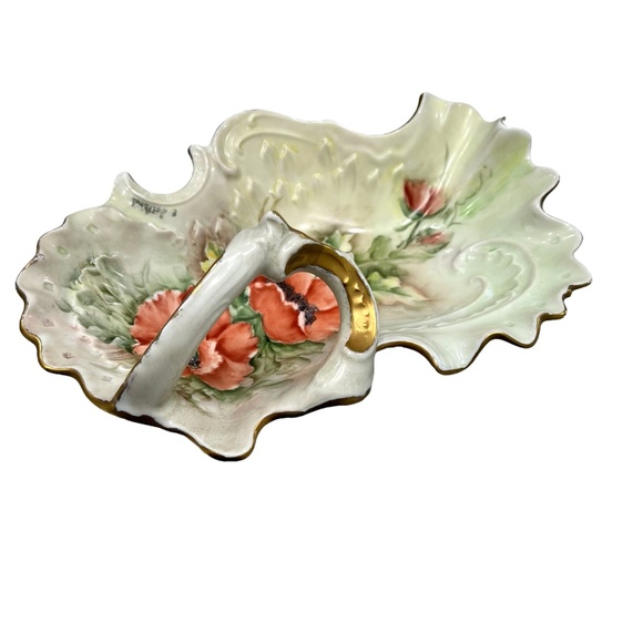 VINTAGE GERALD PORZELLAN FLORAL POPPIES DISH WITH GOLD HANDLE & TRIM #6620 - Picture 8 of 16